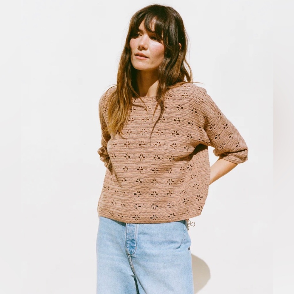 Emma rothkopf port crochet top tee pink brown camel rose M medium